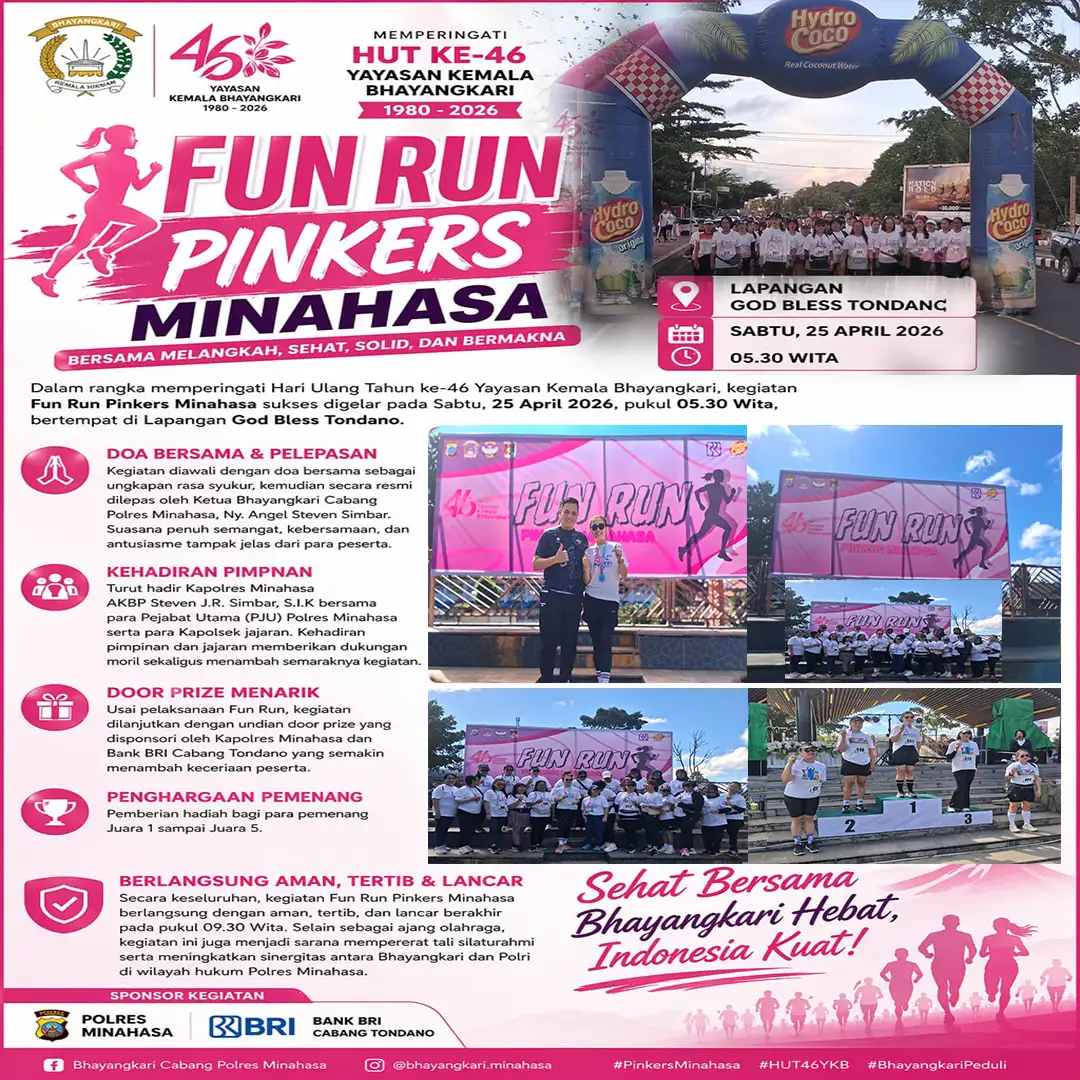 Fun Run Pinkers Polres Minahasa Meriahkan Hut Ke-46 Yayasan Kemala Bhayangkari